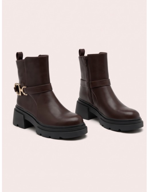 Bottine Plateforme Marron Bijou Doré Femme | Zerda