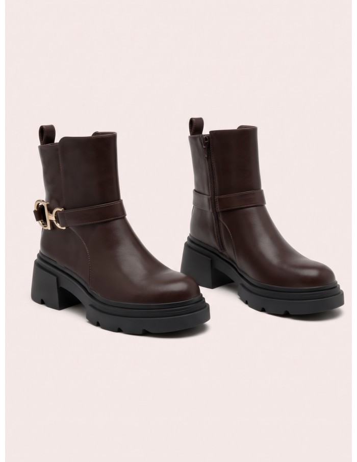 Bottine Plateforme Marron Bijou Doré Femme | Zerda