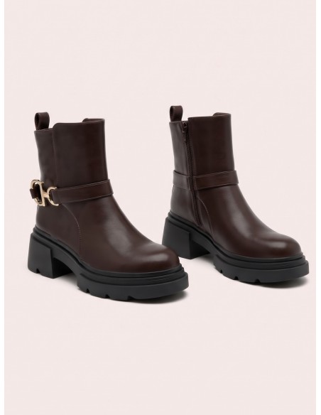 Bottine Plateforme Marron Bijou Doré Femme | Zerda
