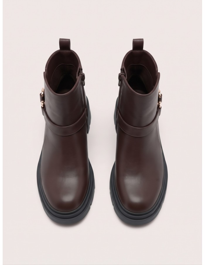 Bottine Plateforme Marron Bijou Doré Femme | Zerda