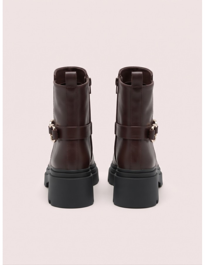 Bottine Plateforme Marron Bijou Doré Femme | Zerda