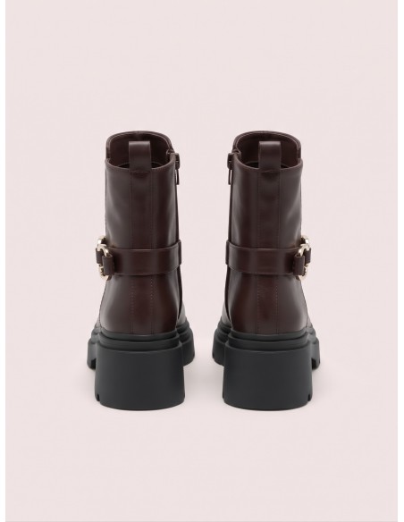 Bottine Plateforme Marron Bijou Doré Femme | Zerda