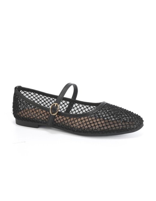 Ballerine Mary Jane Résille Strass Noire Femme | Zerda 2