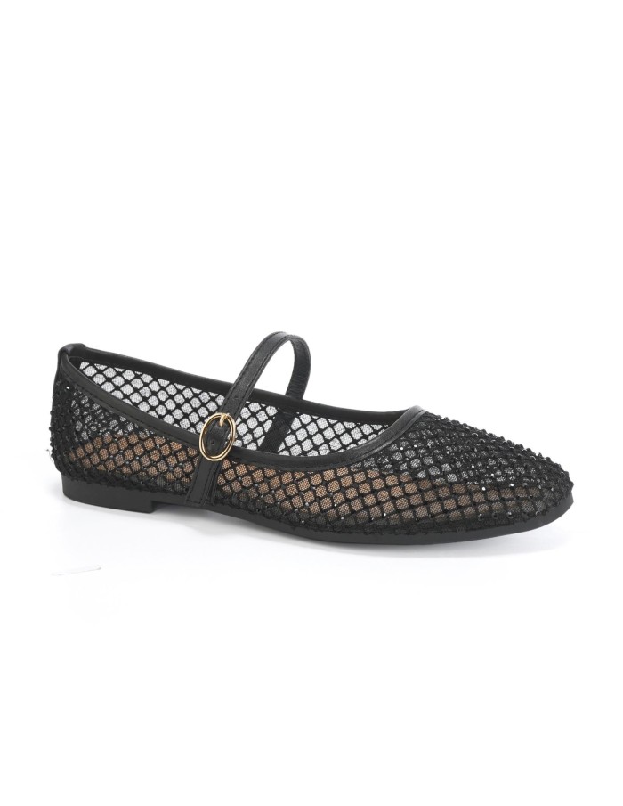 Ballerine Mary Jane Résille Strass Noire Femme | Zerda