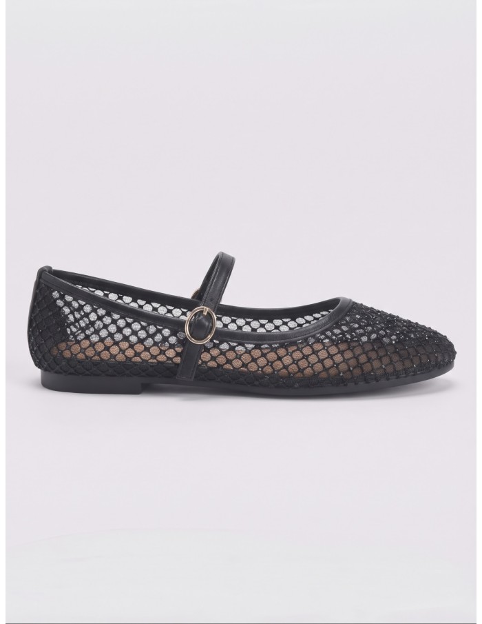 Ballerine Mary Jane Résille Strass Noire Femme | Zerda