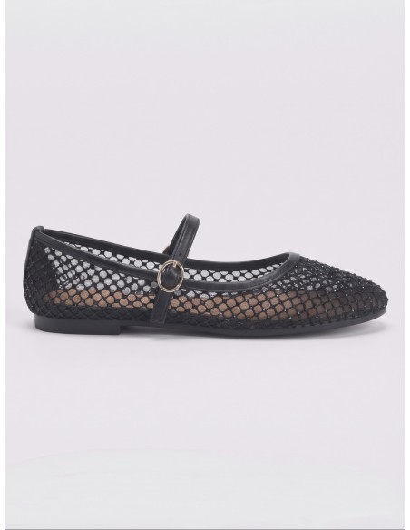 Ballerine Mary Jane Résille Strass Noire Femme | Zerda
