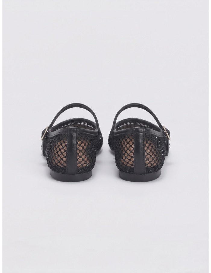 Ballerine Mary Jane Résille Strass Noire Femme | Zerda