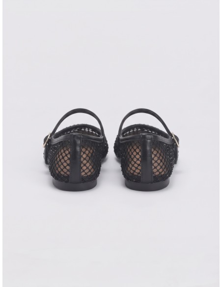 Ballerine Mary Jane Résille Strass Noire Femme | Zerda