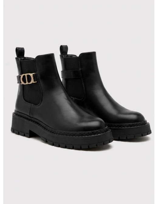 Bottine Chelsea Noire Bijou Doré Femme | Zerda