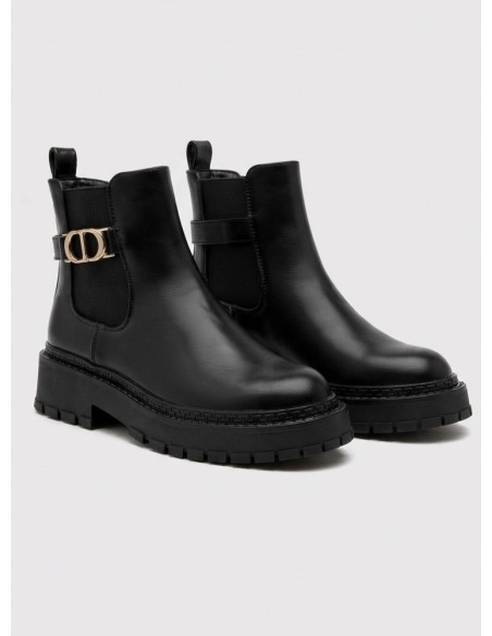 Bottine Chelsea Noire Bijou Doré Femme | Zerda