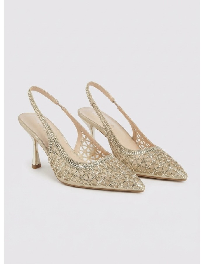 Escarpin Slingback Résille Strass Doré Femme | Zerda