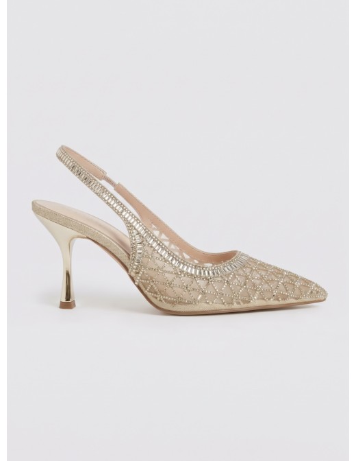 Escarpin Slingback Résille Strass Doré Femme | Zerda 2
