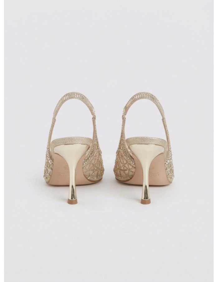 Escarpin Slingback Résille Strass Doré Femme | Zerda