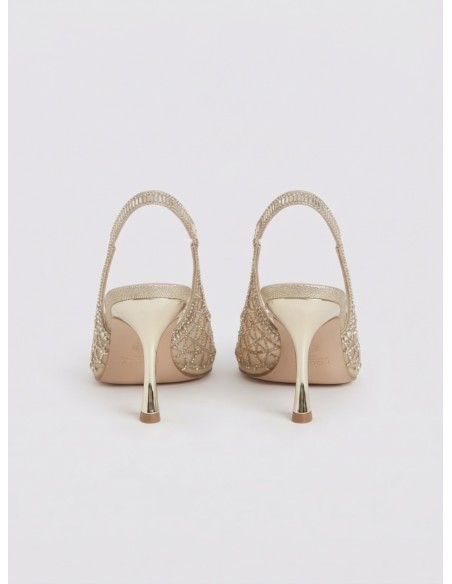 Escarpin Slingback Résille Strass Doré Femme | Zerda