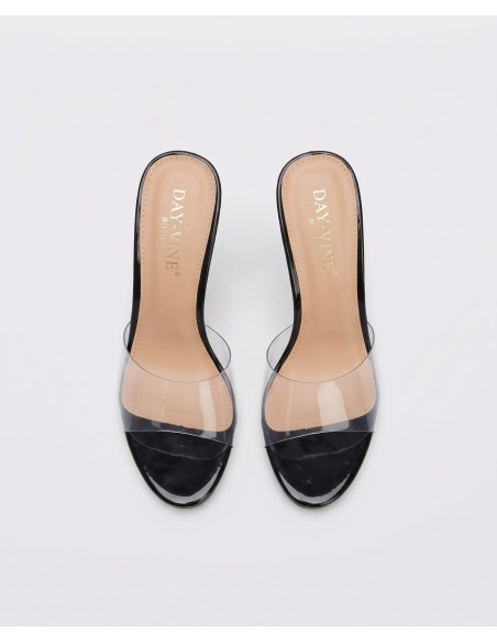 Mule PVC Transparent Noire Talon Conique Femme | Zerda