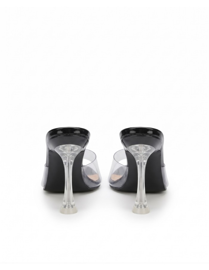 Mule PVC Transparent Noire Talon Conique Femme | Zerda