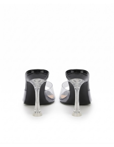 Mule PVC Transparent Noire Talon Conique Femme | Zerda