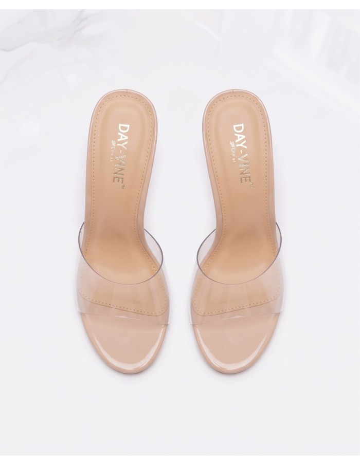 Mule PVC Transparent Nude Talon Conique Femme | Zerda
