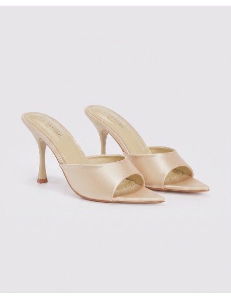 Mule Satin Champagne Bout Pointu Femme | Zerda