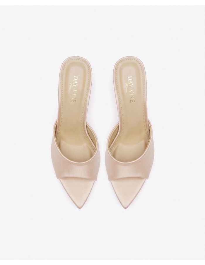 Mule Satin Champagne Bout Pointu Femme | Zerda