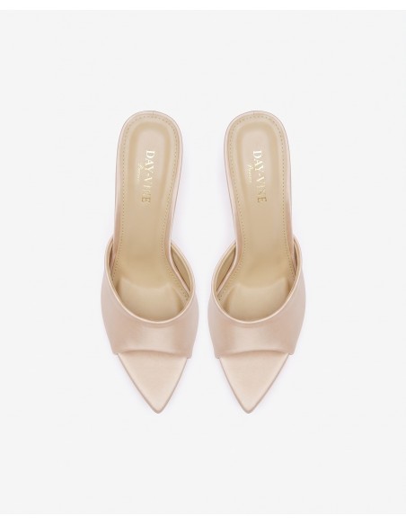 Mule Satin Champagne Bout Pointu Femme | Zerda