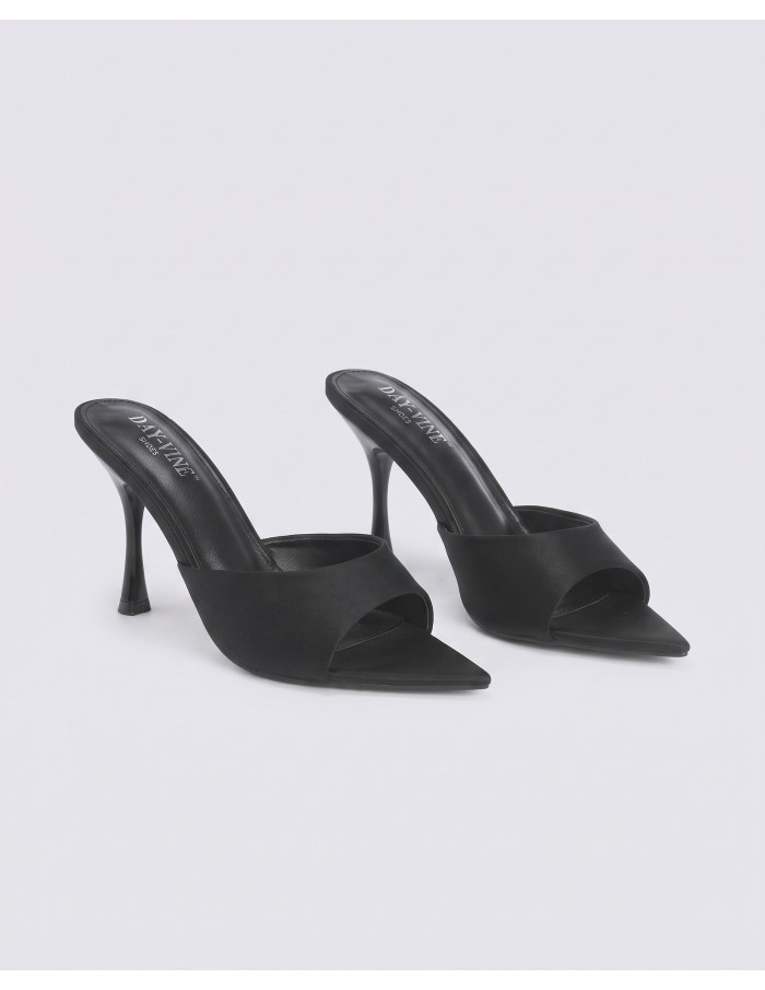 Mule Satin Noire Bout Pointu Femme | Zerda
