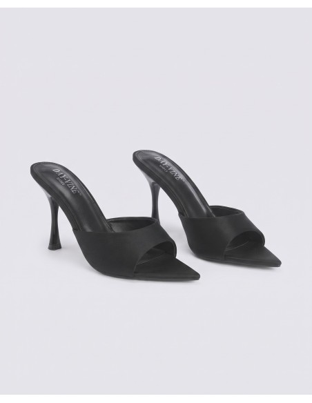 Mule Satin Noire Bout Pointu Femme | Zerda