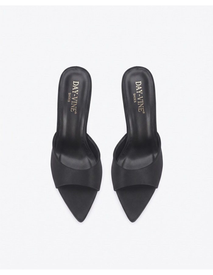 Mule Satin Noire Bout Pointu Femme | Zerda