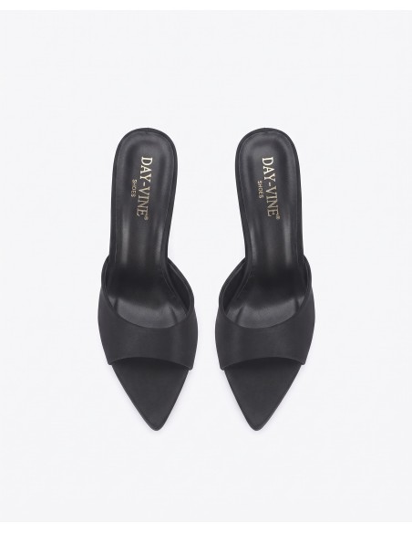 Mule Satin Noire Bout Pointu Femme | Zerda