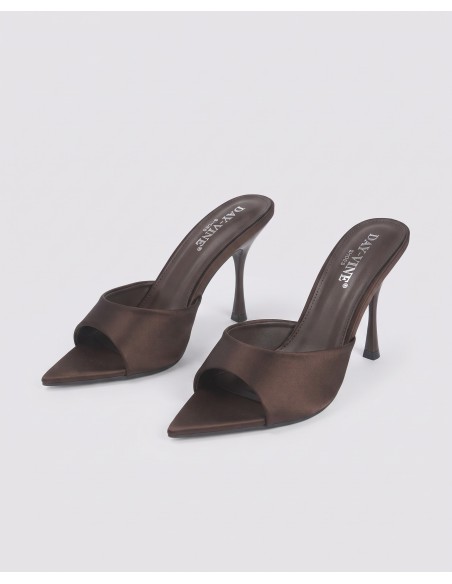 Mule Satin Marron Bout Pointu Femme | Zerda