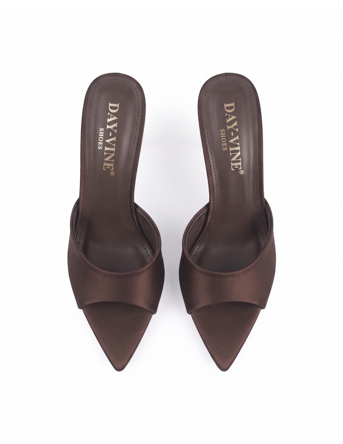 Mule Satin Marron Bout Pointu Femme | Zerda