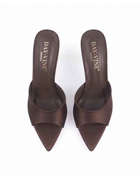 Mule Satin Marron Bout Pointu Femme | Zerda