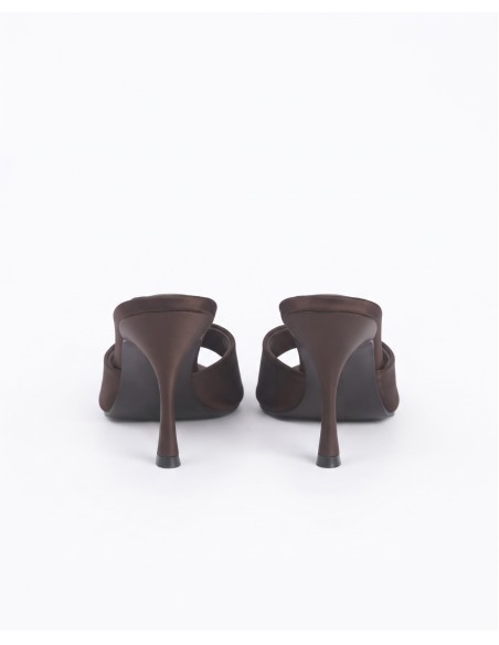 Mule Satin Marron Bout Pointu Femme | Zerda