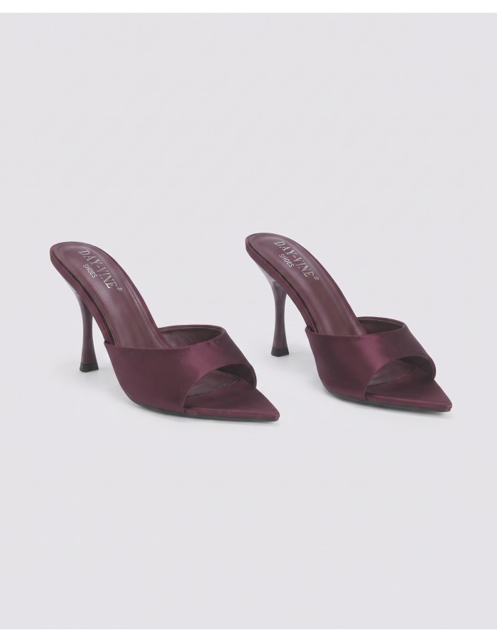 Mule Satin Marron Bout Pointu Femme | Zerda
