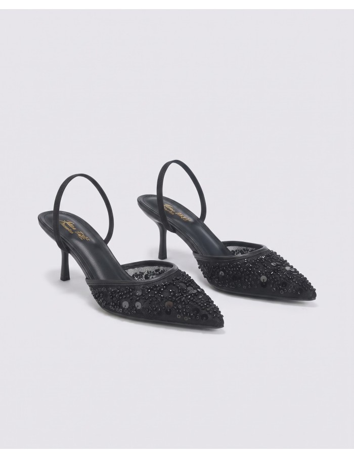 Mule Perlée Noire Slingback Bout Pointu Femme | Zerda