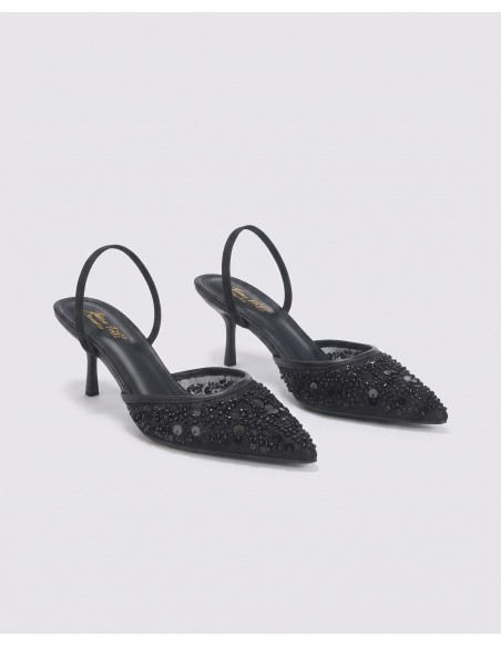 Mule Perlée Noire Slingback Bout Pointu Femme | Zerda