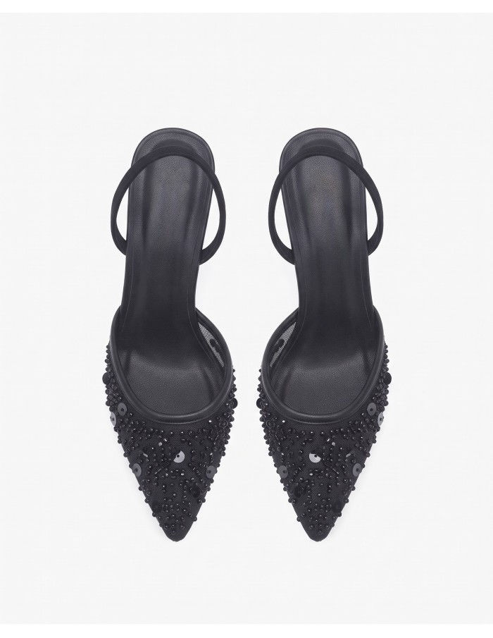 Mule Perlée Noire Slingback Bout Pointu Femme | Zerda
