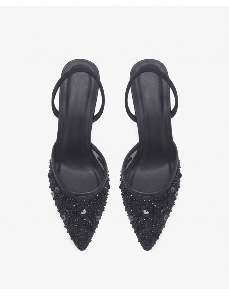 Mule Perlée Noire Slingback Bout Pointu Femme | Zerda