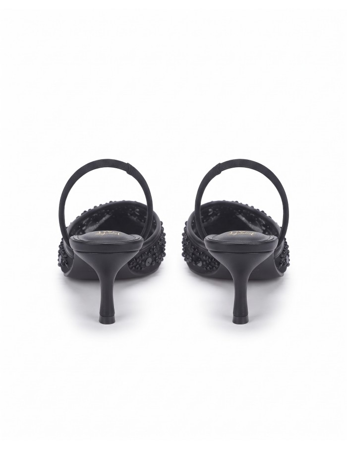 Mule Perlée Noire Slingback Bout Pointu Femme | Zerda