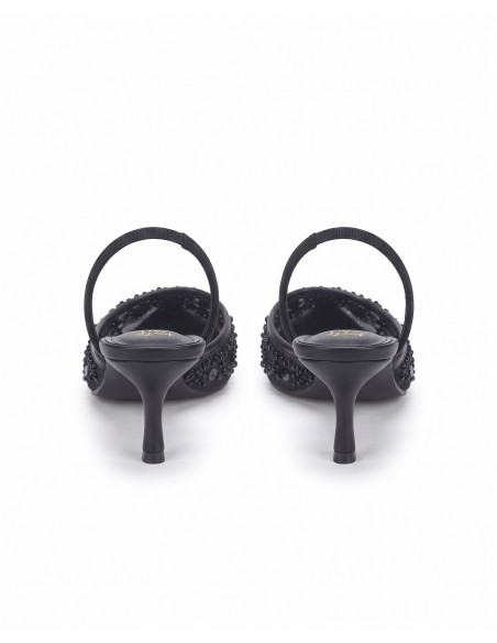 Mule Perlée Noire Slingback Bout Pointu Femme | Zerda