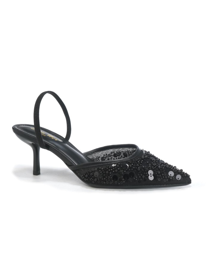 Mule Perlée Noire Slingback Bout Pointu Femme | Zerda