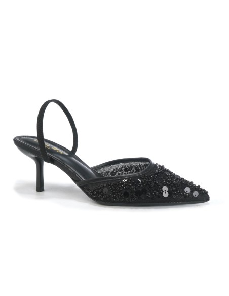 Mule Perlée Noire Slingback Bout Pointu Femme | Zerda