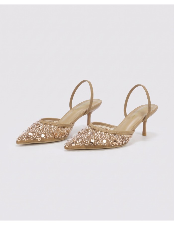 Mule Perlée Dorée Slingback Bout Pointu Femme | Zerda