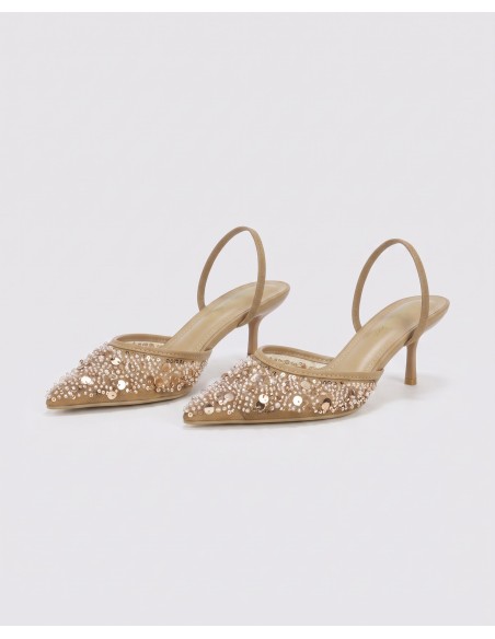Mule Perlée Dorée Slingback Bout Pointu Femme | Zerda