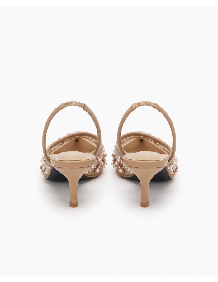 Mule Perlée Dorée Slingback Bout Pointu Femme | Zerda