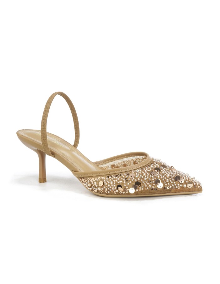 Mule Perlée Dorée Slingback Bout Pointu Femme | Zerda