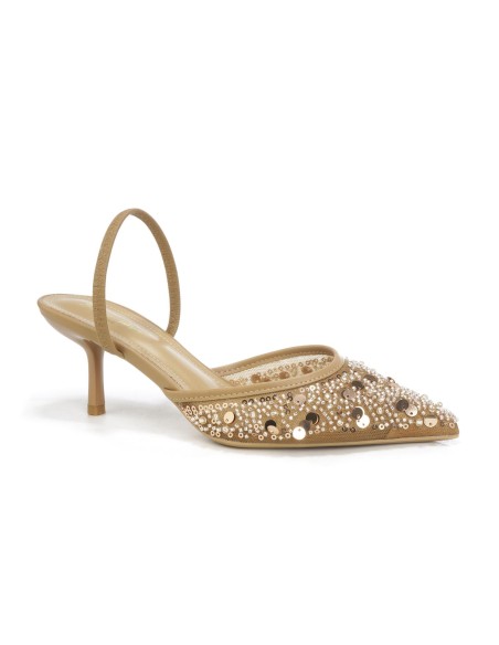 Mule Perlée Dorée Slingback Bout Pointu Femme | Zerda