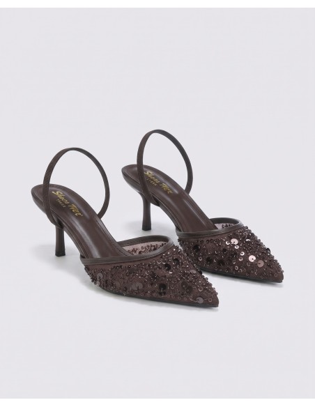 Mule Perlée Marron Slingback Bout Pointu Femme | Zerda