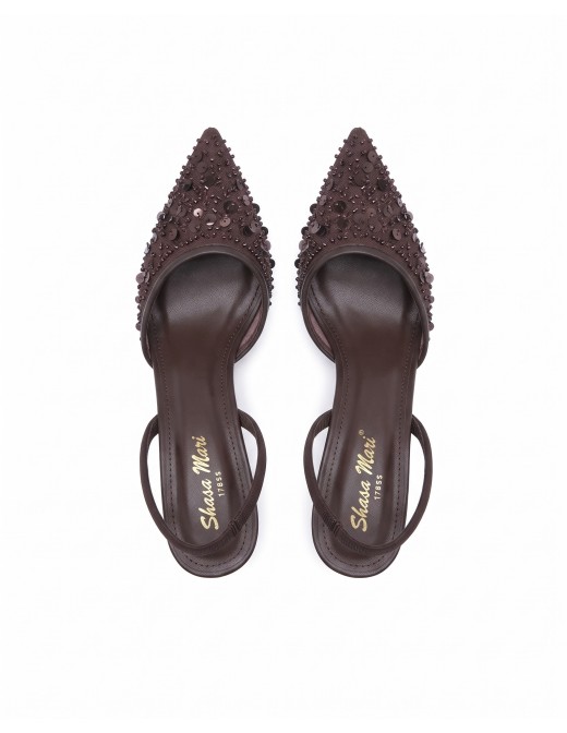 Mule Perlée Marron Slingback Bout Pointu Femme | Zerda 2