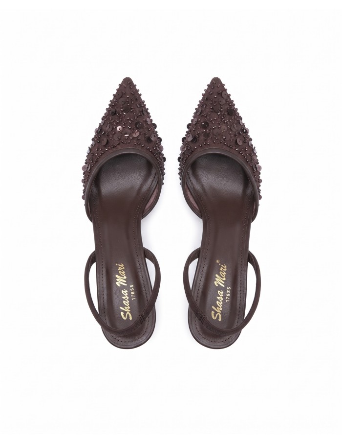 Mule Perlée Marron Slingback Bout Pointu Femme | Zerda